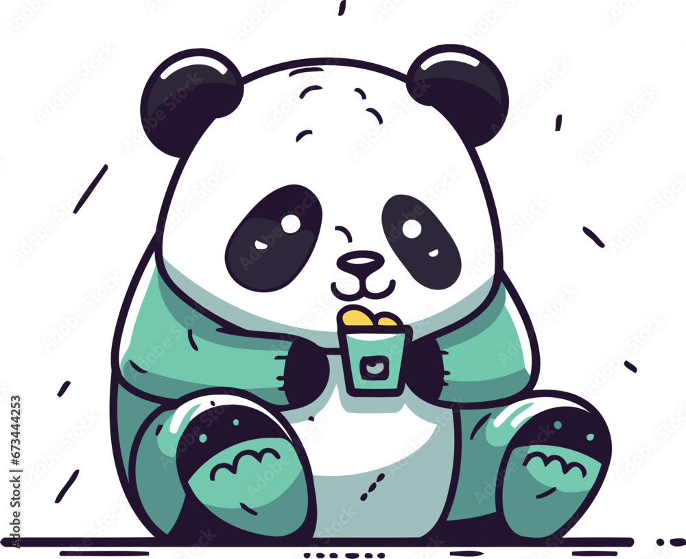 Cute panda bear with a cup of coffee. Vector illustration. Cute panda bear with a cup of coffee. Vector illustration.