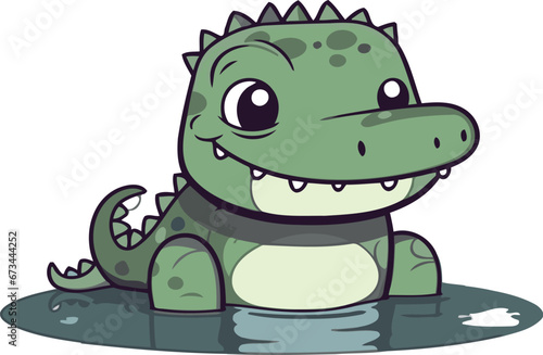Cute cartoon crocodile in water. Vector illustration on white background.