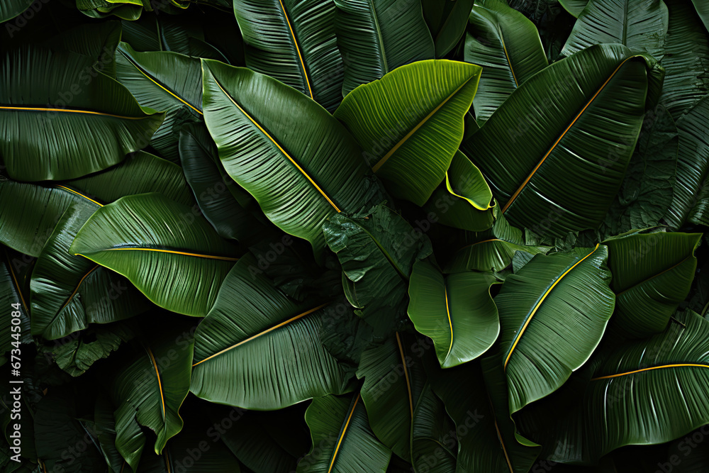 Obraz premium A close up of a bunch of green tropical exotic leaves.