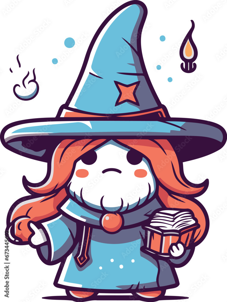 Cute little witch with magic book. Vector illustration in cartoon style. Cute little witch with magic book. Vector illustration in cartoon style.