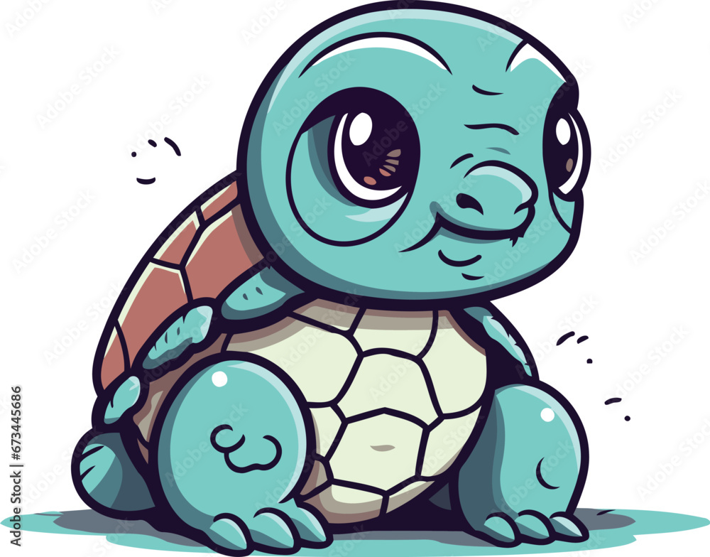 Obraz premium Cute cartoon turtle. Vector illustration isolated on a white background.