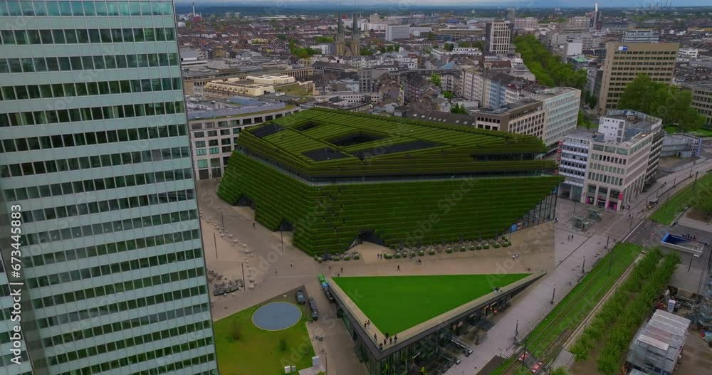 Establishing shot of the largest green facade in Europe, a green