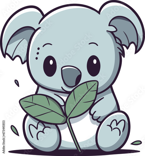 Cute cartoon koala with a leaf. Vector illustration of a cute koala.