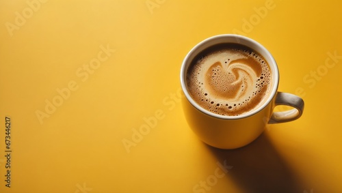 A cup of coffee on a yellow background