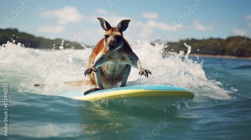 Kangaroo surfing on the board. Concept for Australia day © RMedia