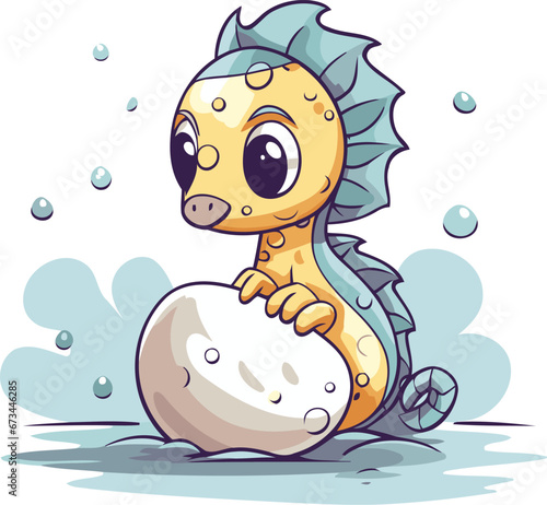 Cute seahorse with big egg. Cartoon vector illustration. photo