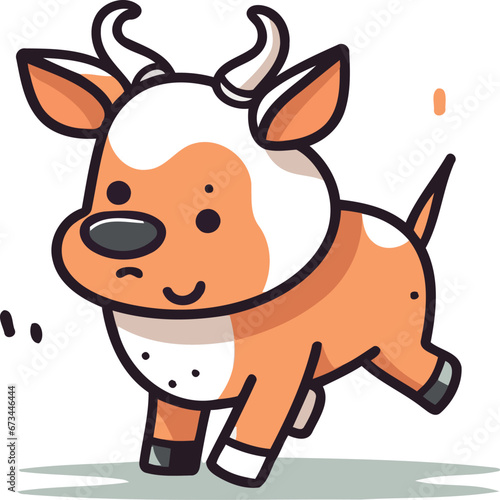 Cute cartoon cow running. Vector illustration in a flat style.