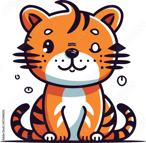 Cute cartoon tiger. Vector illustration isolated on a white background.