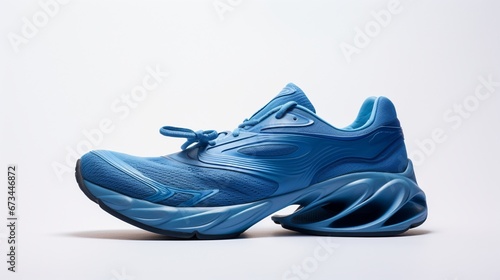 An ultra HD image featuring a sleek pair of blue running sneakers, perfectly isolated against a clean white backdrop.