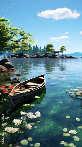 A serene scene of lake with drifting boat.UHD wallpaper