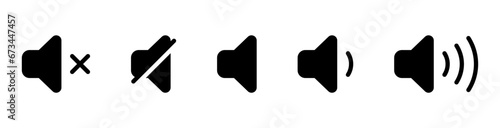speaker, sound, volume icon set , low and hight level volume speaker icon. voice, audio, silent, mute icons in flat style for media player app and website