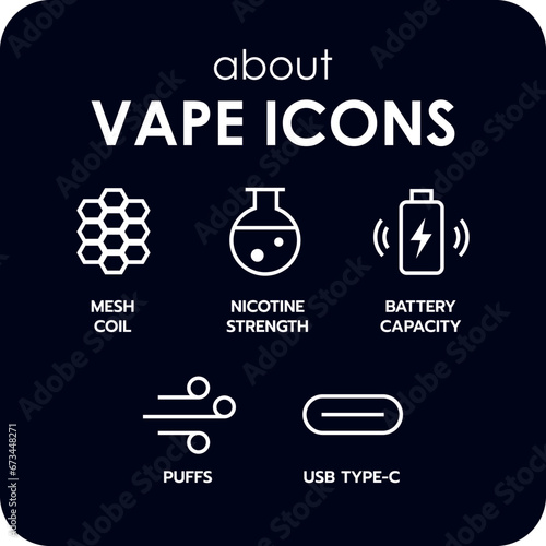 Vaping accessories line vector illustration Vape icons set Electronic cigarette sign