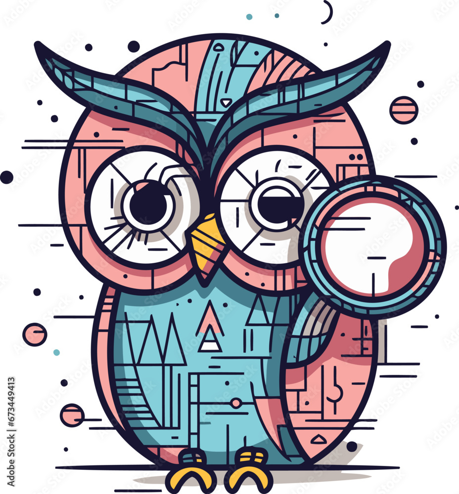 Vector illustration of cute owl. Line art design for t shirt print. poster and other uses.