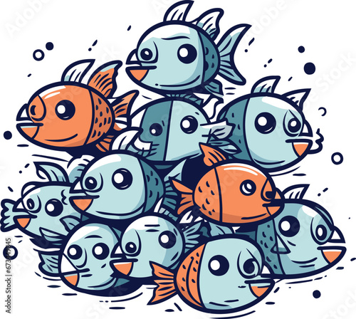Cute cartoon fishes. Vector illustration of a group of fishes. © Ehtisham