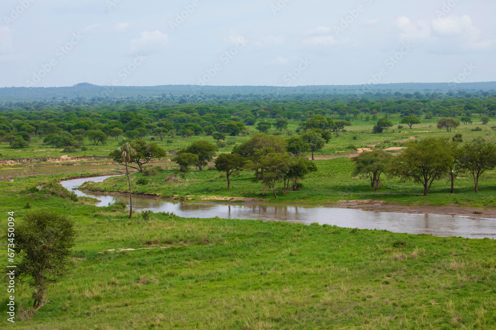 beautiful wild African landscape with rive