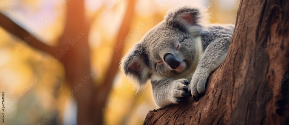 Naklejka premium Cute Koala sleeping in the tree. Visual concept for Australia day