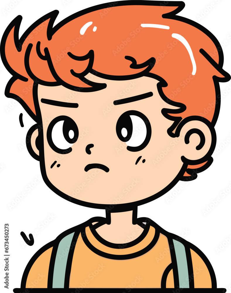 Illustration of a boy with a sad expression on his face. Illustration of a boy with a sad expression on his face.
