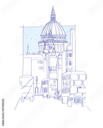 Beautiful line drawing of London. Fleet Street. modern flat style. postcards, cover, line, art.