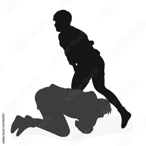 Image of silhouettes sambo athletes in sambo wrestling, combat sambo, duel, fight, fistfight, struggle, tussle, brawl, jiu jitsu. Martial art, sportsmanship