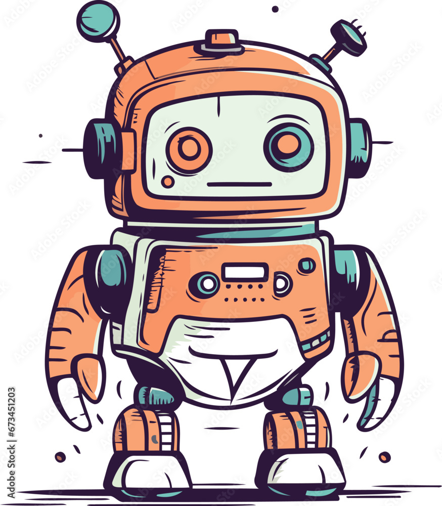 Cute robot. Vector cartoon illustration. Isolated on white background.