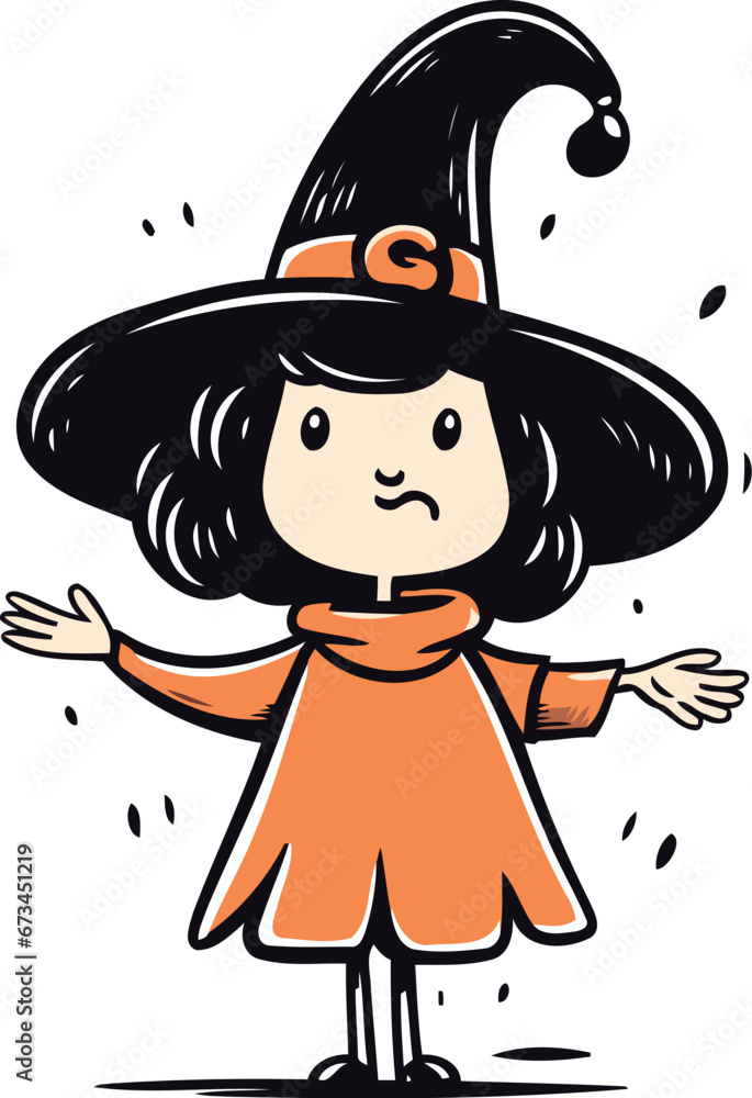 Cartoon witch. Vector illustration. Hand drawn doodle.
