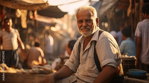 an middle east old man selling things at old market  Generative Ai