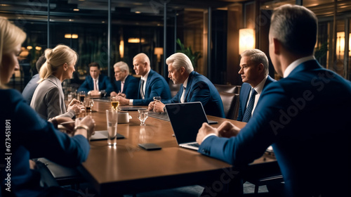 Team of Politicians  Corporate Business Leaders  and Lawyers Sitting at the Negotiations Table in the Conference Room  Trying to Come to an Agreement.
