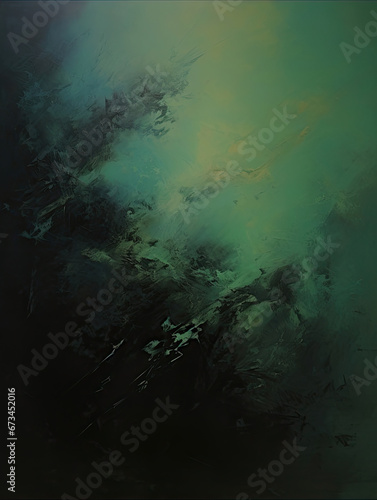 an abstract painting of green and black colors. Expressive Jade color oil painting background