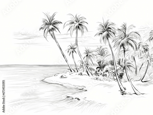 Tropical beach in Dominican Republic in hand-drawn style