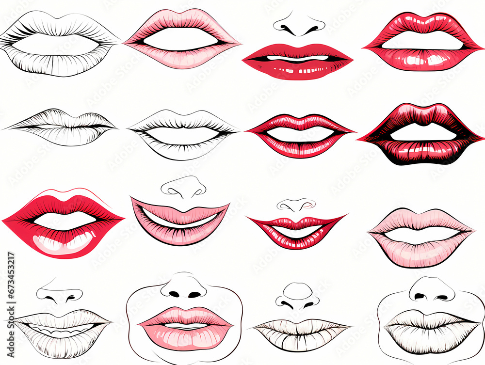 Vector illustration of Lips eyes set in hand-drawn style Vector illustration of Lips eyes set in hand-drawn style