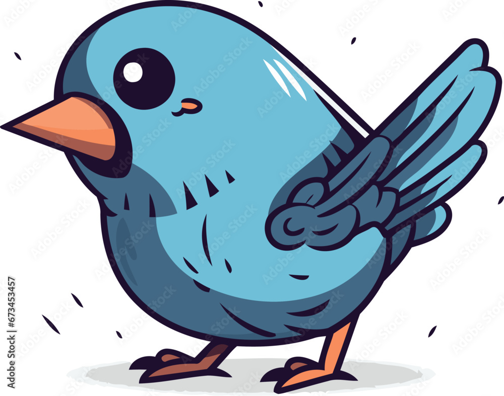 Cute blue bird with wings. Vector illustration isolated on white background. Cute blue bird with wings. Vector illustration isolated on white background.