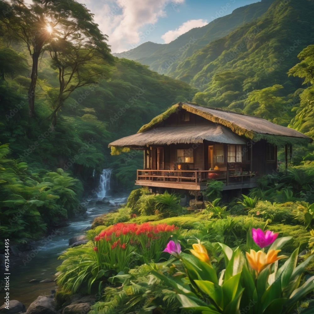 Fototapeta premium japanese house in the mountains