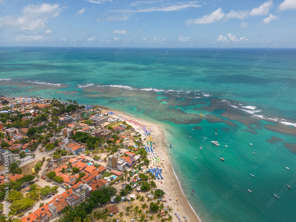 Aerial view of Porto De Galinhas beach in the city of Ipojuca, Pernambuco, Brazil
