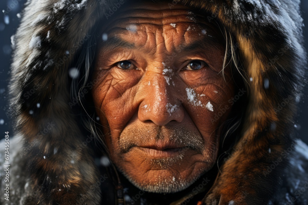 Inuit elder with a fur-lined hood Inuit elder with a fur-lined hood