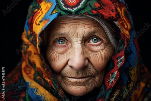 Russian babushka with a colorful headscarf