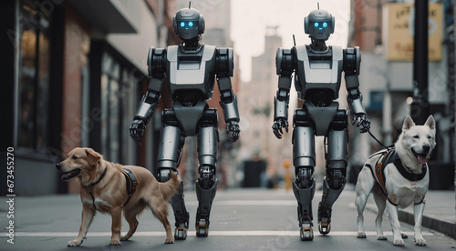 In a world where robots have become an indispensable part of our lives, they have taken over the task of walking dogs. Modern robots do this with special care, walking dogs along the city streets