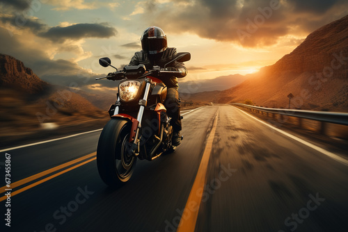 Sunset Ride: A Biker Enjoying the Road and the Sky