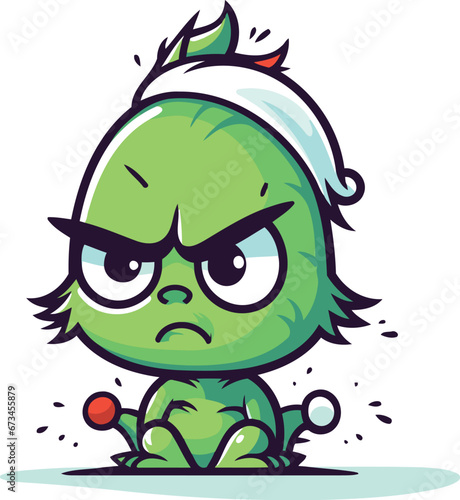 Angry Green Monster Cartoon Mascot Character Vector Illustration.