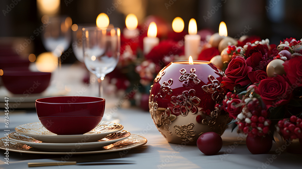 christmas table setting, dining tablescape