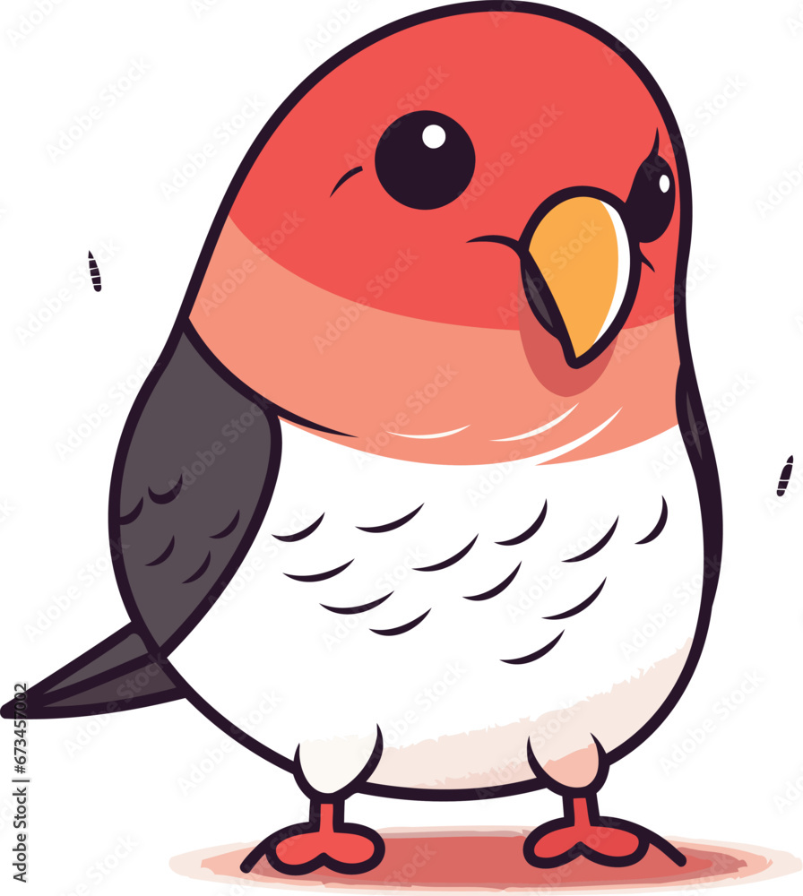 Vector illustration of cute cartoon red bird. Isolated on white background. Vector illustration of cute cartoon red bird. Isolated on white background.