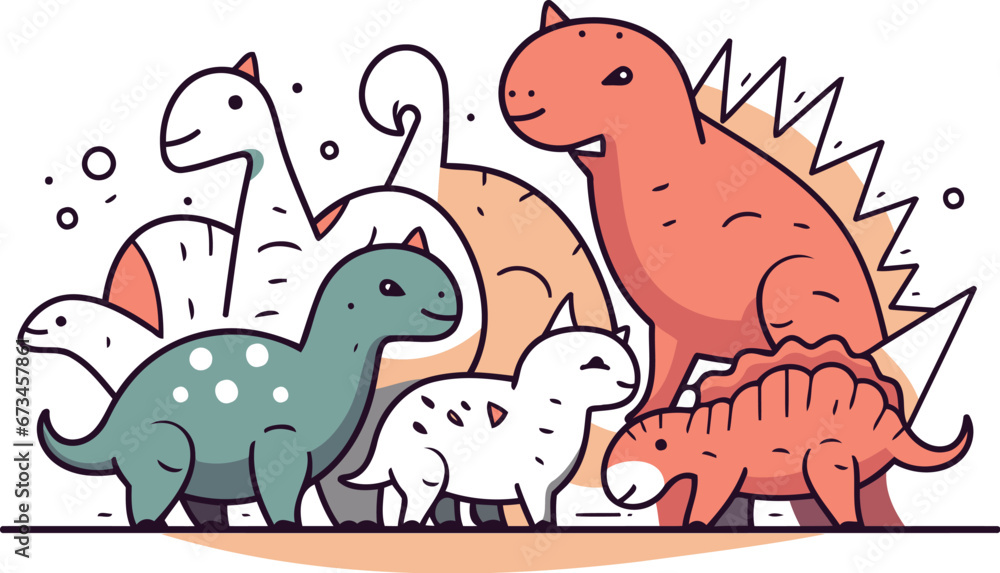 Cute Dinosaurs. Vector illustration of cartoon dinosaurs in flat style.