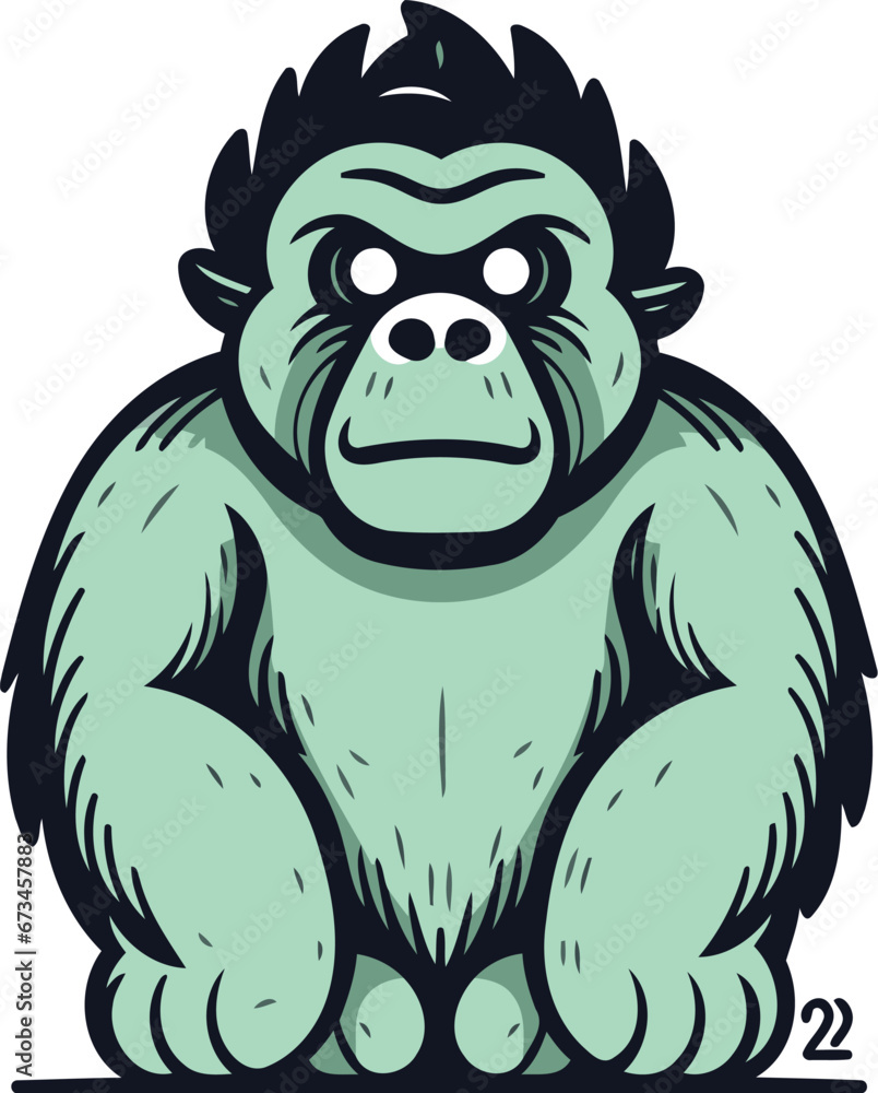 Fototapeta premium Vector illustration of a gorilla sitting and looking up isolated on white background.