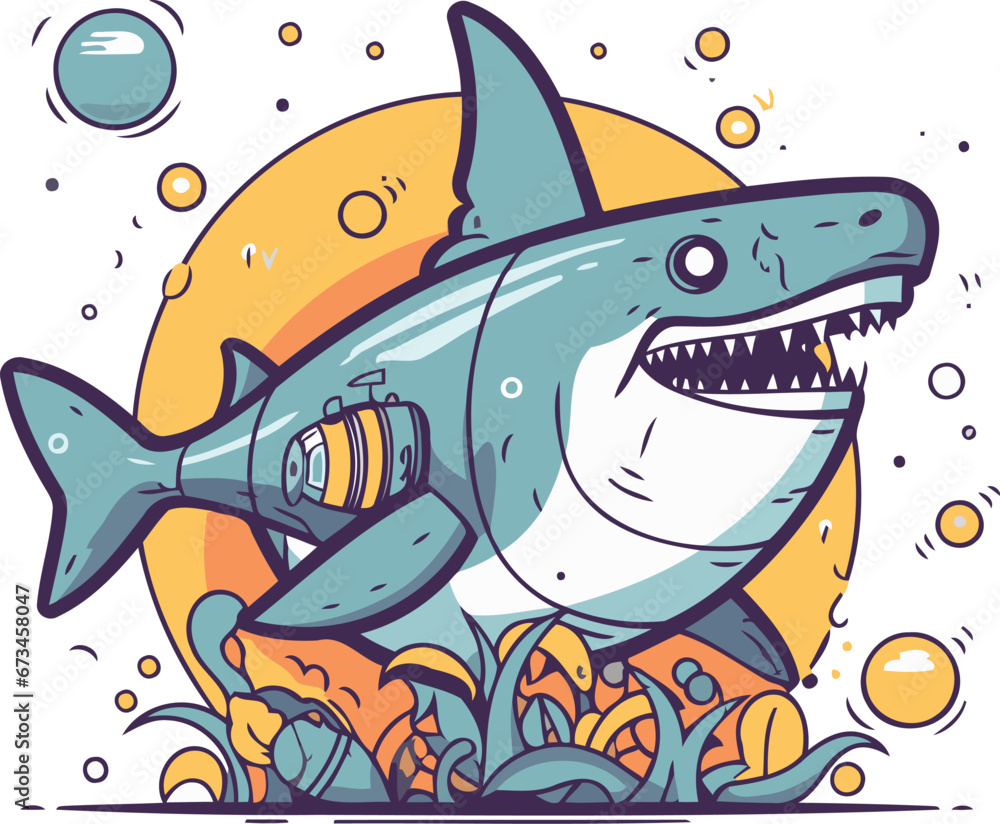 Naklejka premium Vector illustration of cartoon shark. Cute shark. Vector illustration.
