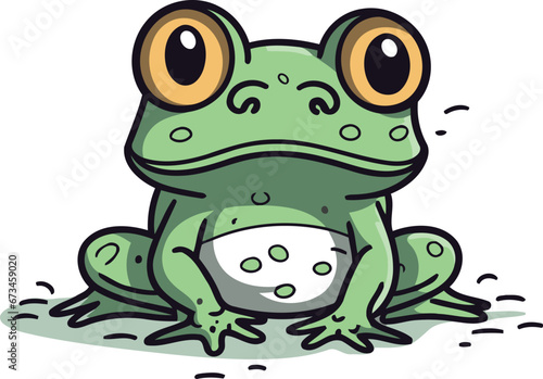 Frog sitting on the ground. Cute cartoon vector illustration.