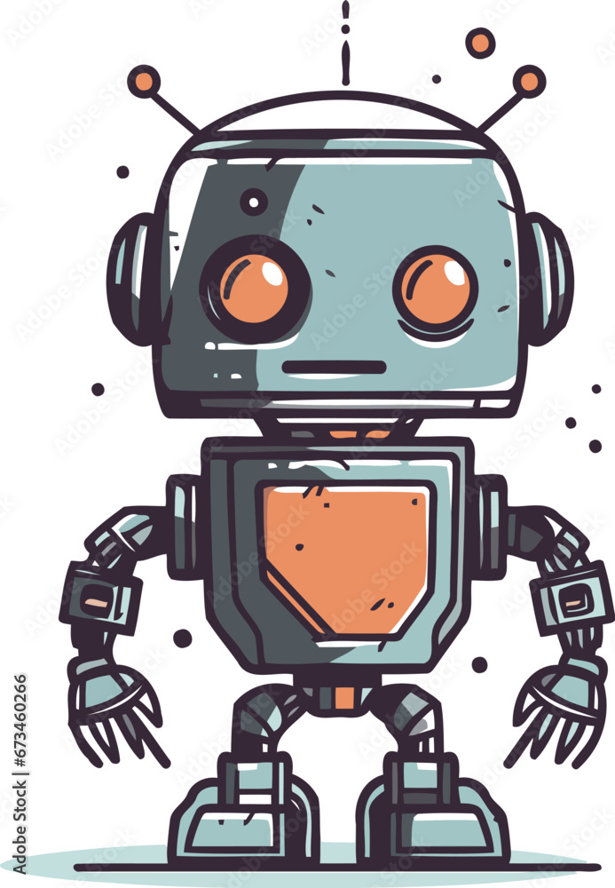 Cute robot vector illustration. Hand drawn cartoon robot vector illustration. Cute robot vector illustration. Hand drawn cartoon robot vector illustration.