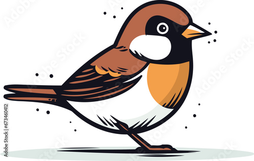 Vector illustration of a cute bullfinch on a white background.