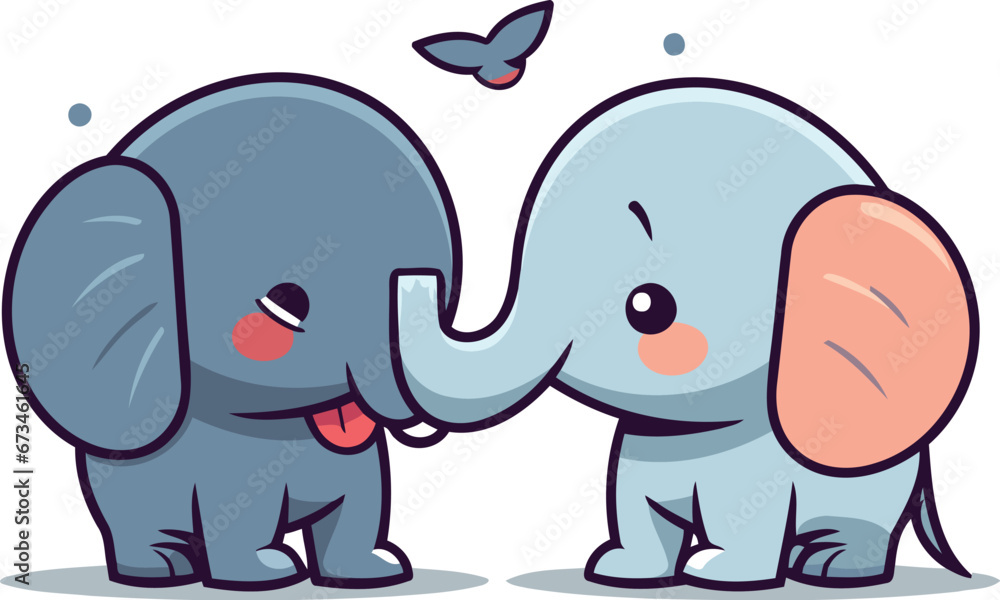 Cute cartoon elephant couple. Vector illustration. Isolated on white background. Cute cartoon elephant couple. Vector illustration. Isolated on white background.