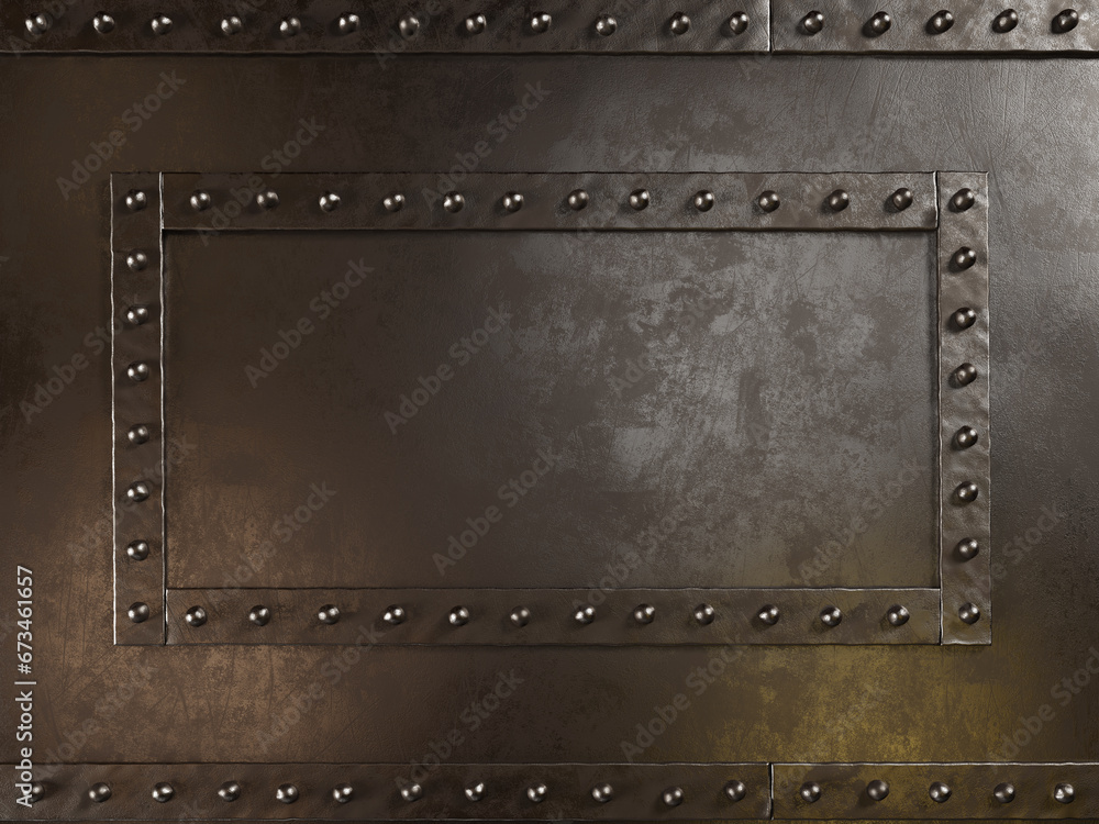 Steampunk iron background with borders and rivets