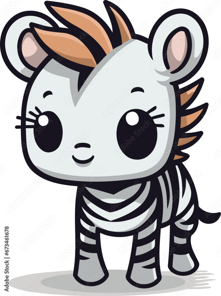 Cute zebra character vector illustration. Cute cartoon zebra.