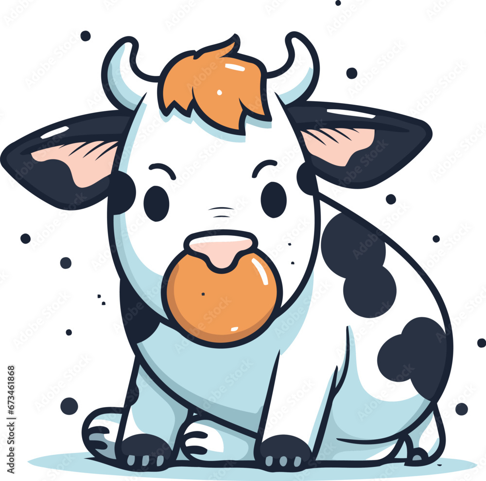 Cute cartoon cow with orange in its mouth. Vector illustration. Cute cartoon cow with orange in its mouth. Vector illustration.